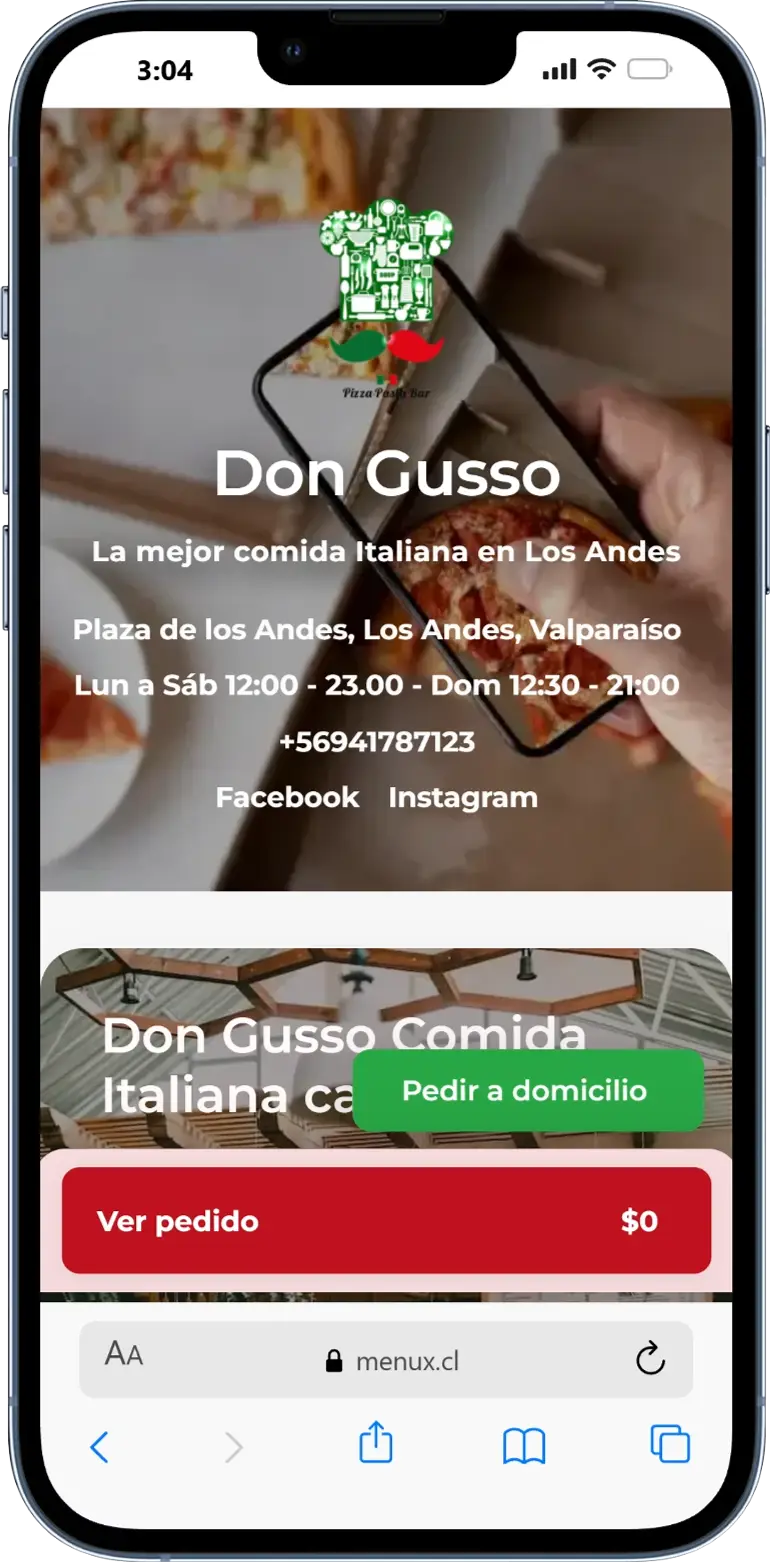 Menú digital Menux visto en un iPhone — carta de Don Gusso en Los Andes